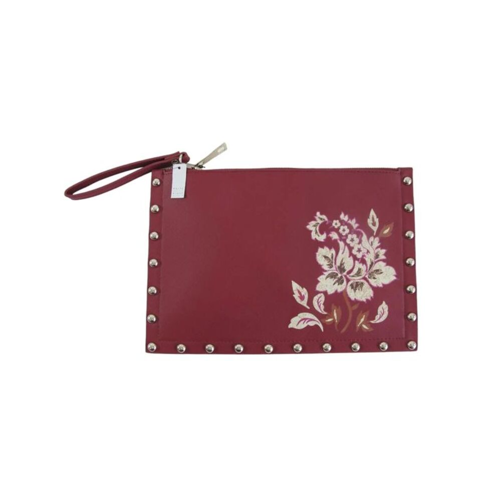 WHITE HOUSE BLACK MARKET Women's Small Maroon Printed Studded Clutch Pouch Purse